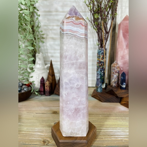 1047 Blue Agate with Purple Amethyst Crystal Tower - Large 8-1/2 Inches Tall - Picture 3 of 14